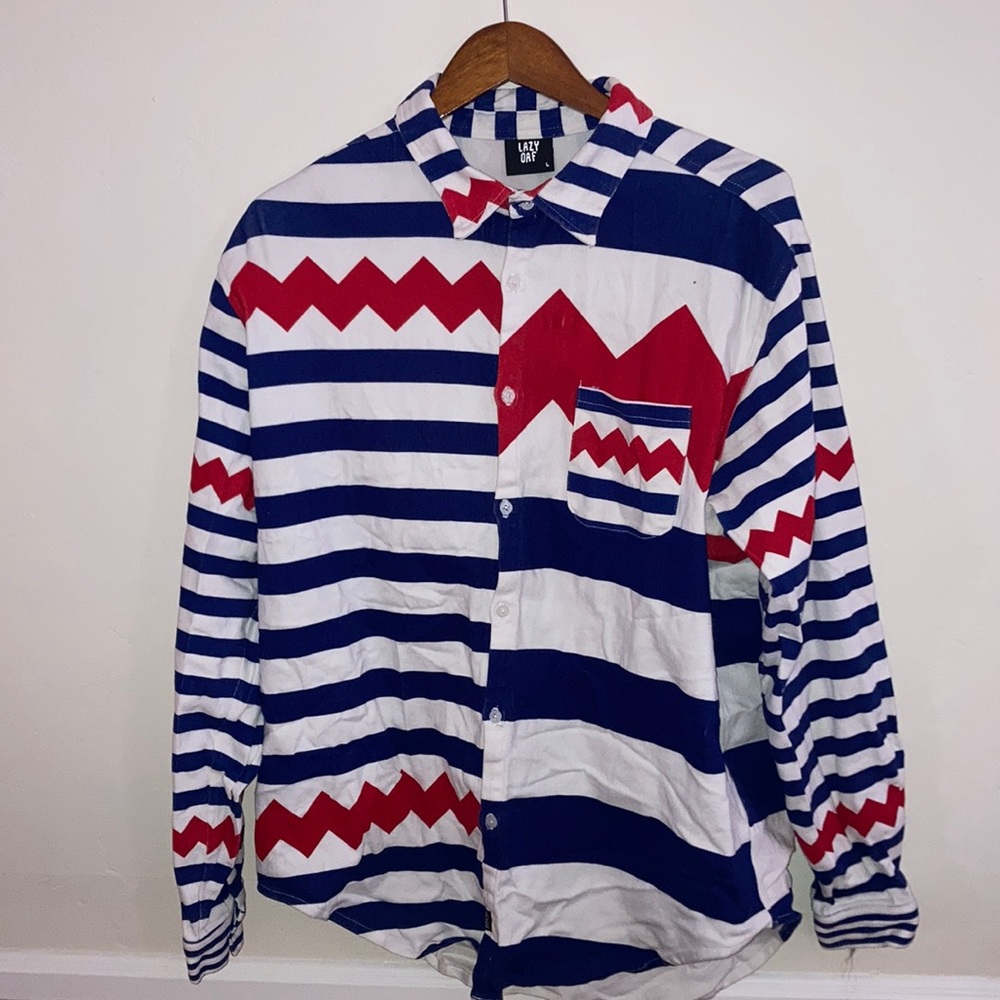 Lazy Oaf Red White & Blue Jagged Stripe Long Slee… - image 1